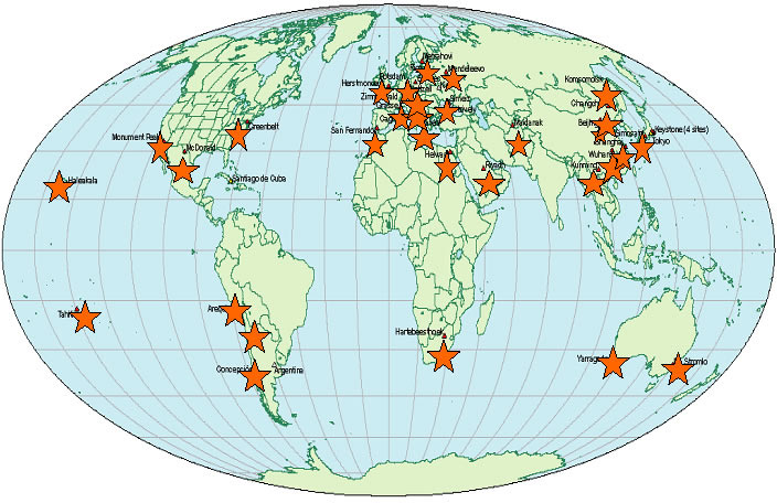 Weltkarte mit ILRS Analysezentren